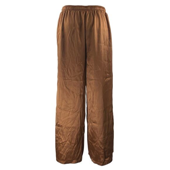 AFRM Womens Brown Silky Satin Elastic Waist Drawstring Wide Leg Trousers Pants M - Picture 3 of 5